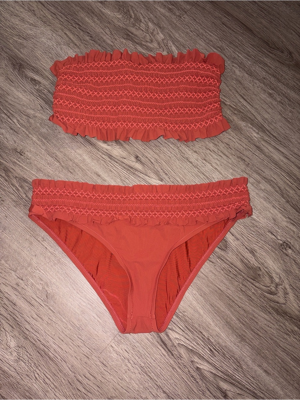 Tory Burch Coral Costa Smocked Bandeau Bikini
